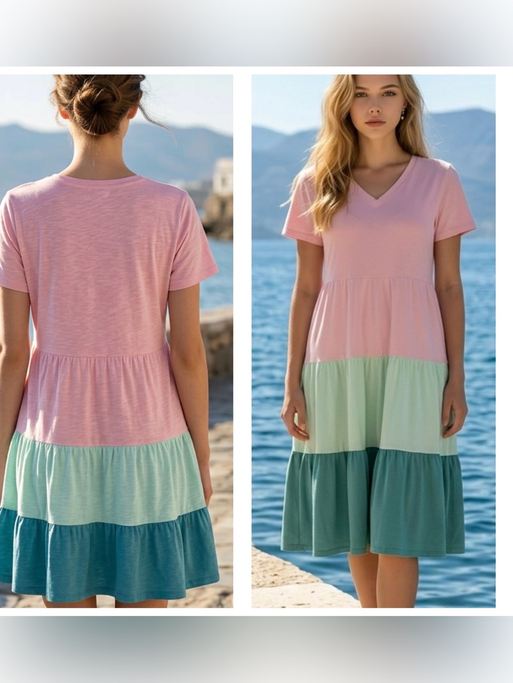 Lands’ End Women’s Sz XL Tiered tricolor Cotton Modal blend trapeze midi Dress